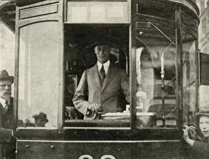 Hm King George Vi Gallery: His Majesty Driving A Tram Through The Streets Of Glasgow... 1924, 1937. Creator: Unknown