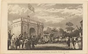 Coach Collection: Her Majesty Leaving Buckingham Palace, June 28, 1838 [left half], 19th century