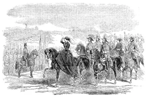 Saxe Coburg Gotha Albert Prints: Her Majesty Reviewing the Troops, at Aldershott, 1856. Creator: Ebenezer Landells