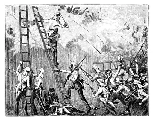 Robert Wilson Prints: Major Frasers storming party carrying the stockade in front of Rangoon, 19th century