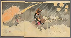 Meiji Era Collection: Major General Odera Fighting Fiercely at the Hundred Foot Cliff in Weihaiwei (Ikaiei... 1895)