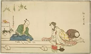 Teapot Gallery: Maker of Sword Fittings at his Workbench, Japan, c. 1790s. Creator: Kubo Shunman