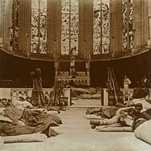 Champagne Ardenne Prints: Makeshift barracks in a church, Marne, northern France, 1914