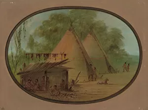 Teepee Gallery: Making Flint Arrowheads - Apachees, 1855 / 1869. Creator: George Catlin