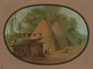 Making Flint Arrowheads - Apachees, 1855 / 1869. Creator: George Catlin