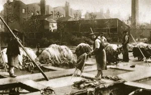 Soaking Prints: Making leather in the lime yard at Neckinger Mills, London, 20th century