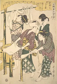 Textile Industry Gallery: The Making of Silk Floss, ca. 1790. Creator: Kitagawa Utamaro