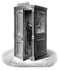 Images Dated 31st January 2006: Making a call from a telephone call box, 1888