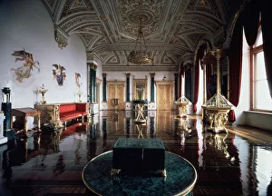 Alexandra Fyodorovna Gallery: The Malachite Hall of the Winter Palace, 1837-1839. Artist: Andrei Ivanovich Stakenschneider