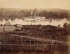 1880 Prints: Malaya: steam yacht of the governor of the Straits Settlement on a Malaysian river