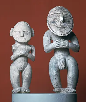 Melanesia Prints: Male and female ancestor figures from Melanesia