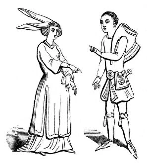 Images Dated 19th July 2006: Male and female costume, c1350, (1910)