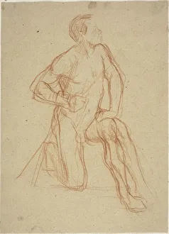 Delaunay Jules Elie Prints: Male Figure Kneeling, c. 1874. Creator: Jules Elie Delaunay
