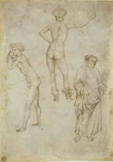 Pen And Brush Prints: Two male figure studies and Saint Peter, 1430-1435. Artist: Pisanello, Antonio (1395-1455)