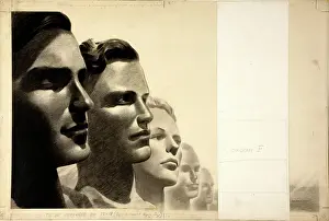Charcoal Prints: Five male human profiles, between 1939 and 1946