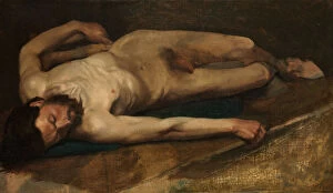 Recumbent Gallery: Male Nude, 1856. Creator: Edgar Degas