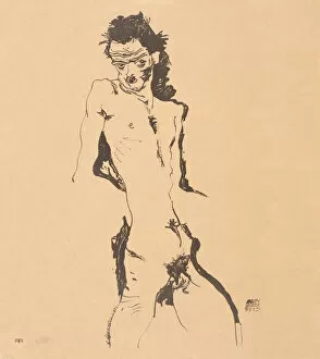 1912 Collection: Male Nude (Self-Portrait), 1912. Creator: Schiele, Egon (1890-1918)