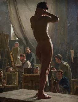 Life Model Prints: Male Nude in the Studio of Bonnat, 1877. Creator: Laurits Tuxen