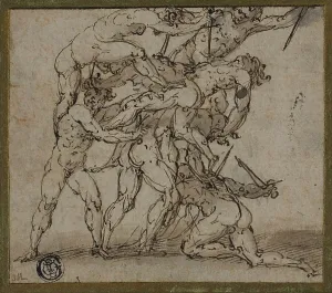 Laid Card Prints: Male Nudes Locked in Combat with Daggers, n.d. Creator: Unknown