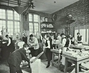Sawing Prints: Male students at work in the Masons Shop, Northern Polytechnic, London, 1911