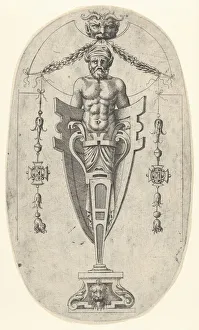 Torso Prints: Male Terminal Figure; Torso with Beard and Turban on a Half- Length Pedestal Enclosed