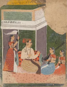 Maharaja Gallery: Malkos Raga: Page from a Dispersed Ragamala Series (Garland of Musical Modes), ca