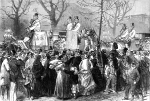 On Looker Prints: The Mall, St. James's Park, on a drawingroom day, 1870. Creator: C. R