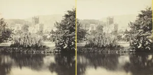 Severn Prints: Malvern, the Priory Church, from the Swan Pool, 1850 / 94. Creator: Francis Bedford