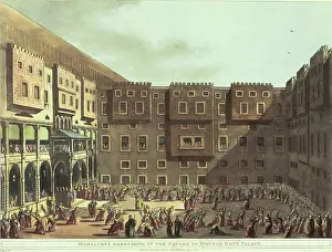 Mamalukes exercising in the Square of Mourad Bey's Palace, Egypt, 1801. Creator: Thomas Milton.<br> Mamalukes exercising in the Square of Mourad Bey's Palace, Egypt, 1801