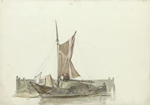 Anchored Prints: Man aboard a sailing boat, 1797-1838. Creator: Johannes Christiaan Schotel
