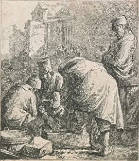 Adjusting Prints: Man adjusting his footwear, 1631-1677. Creator: Thomas Wyck