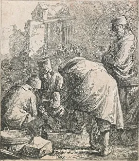 Adjusting Prints: Man adjusting his footwear, 1631-1677. Creator: Thomas Wyck