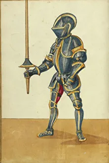 Tournament Book Prints: A Man in Armor, about 1560-1570. Creator: Unknown