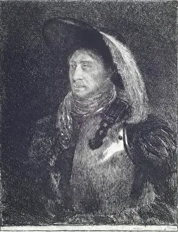 Scarf Prints: A Man in Armour with Hat and Feather, 1827. Creator: Andrew Geddes