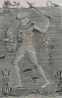 Fishes Prints: Man-at-arms: Diver using an armoured sealed diving suit to breathe