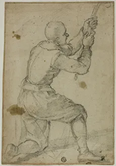 Man on Bended Knee, Pulling on Rope, c.1604. Creator: Bernardino Poccetti
