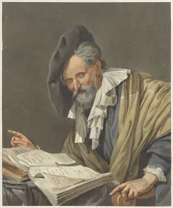 Beret Prints: Man with beret and a book, 1798. Creator: R.M. Pruysenaar