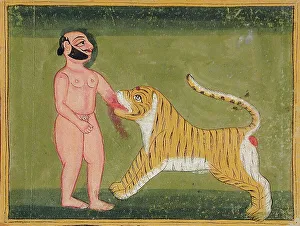 Biting Prints: Man Bitten on Arm by Tiger (verso), 19th century. Creator: Unknown