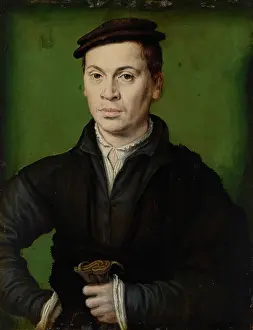 Rich Prints: Man in a Black Beret Holding a Pair of Gloves