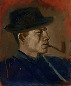 Smoker Prints: Man in Blue Smoking, 1880-1900. Creator: Ladislav Mednyanszky