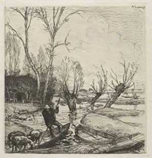 [Man in a Boat with Three Sheep]. Creator: Auguste Louis Lepere (French, 1849-1918)