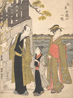 Kiyonaga Prints: A Man with a Boy and a Geisha Visiting the Kinryusan Temple, ca. 1787