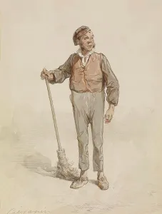 Man with Broom, 1855-1857. Creator: Paul Gavarni