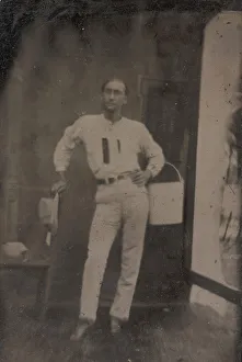 Ferrotype Prints: Man with a Bucket on his Arm, 1880s-90s. Creator: Unknown