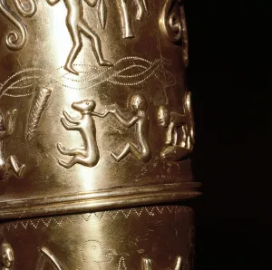 Detail of man with captive on Gallehus Horn, Danish