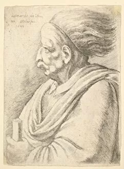 Da Vinci Leonardo Collection: Man with caricatured features and hair streaming behind, in half-length to left, 1648