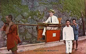 Hong Kong Prints: Man being carried on a Sedan chair, Hong kong, 20th century