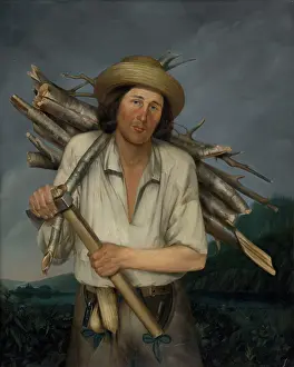 Firewood Prints: Man carrying a load of wood, 1855-1860. Creator: Anton Stadler
