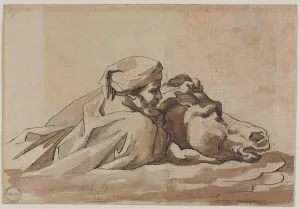 1791 1824 Prints: Man Clutching a Horse in Water, after Poussins Deluge (recto), c. 1816