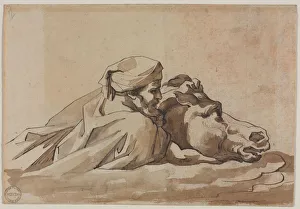 Man Clutching a Horse in Water, after Poussins Deluge (recto); Compositional Study?